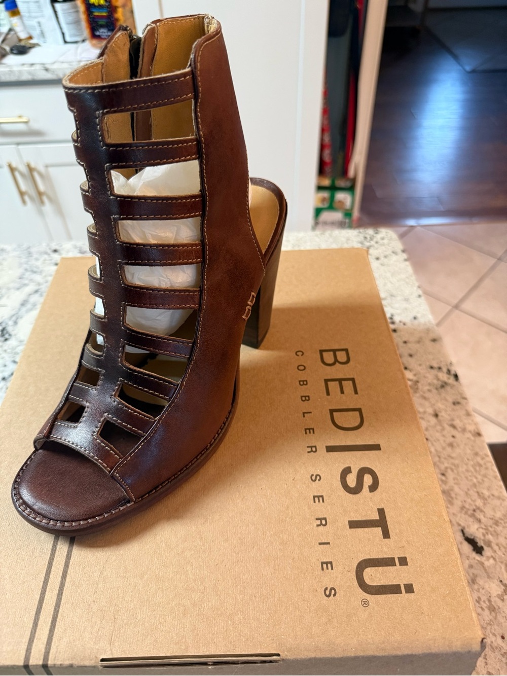 Bed Stu Brown Cutout Leather High Heel Sandal
